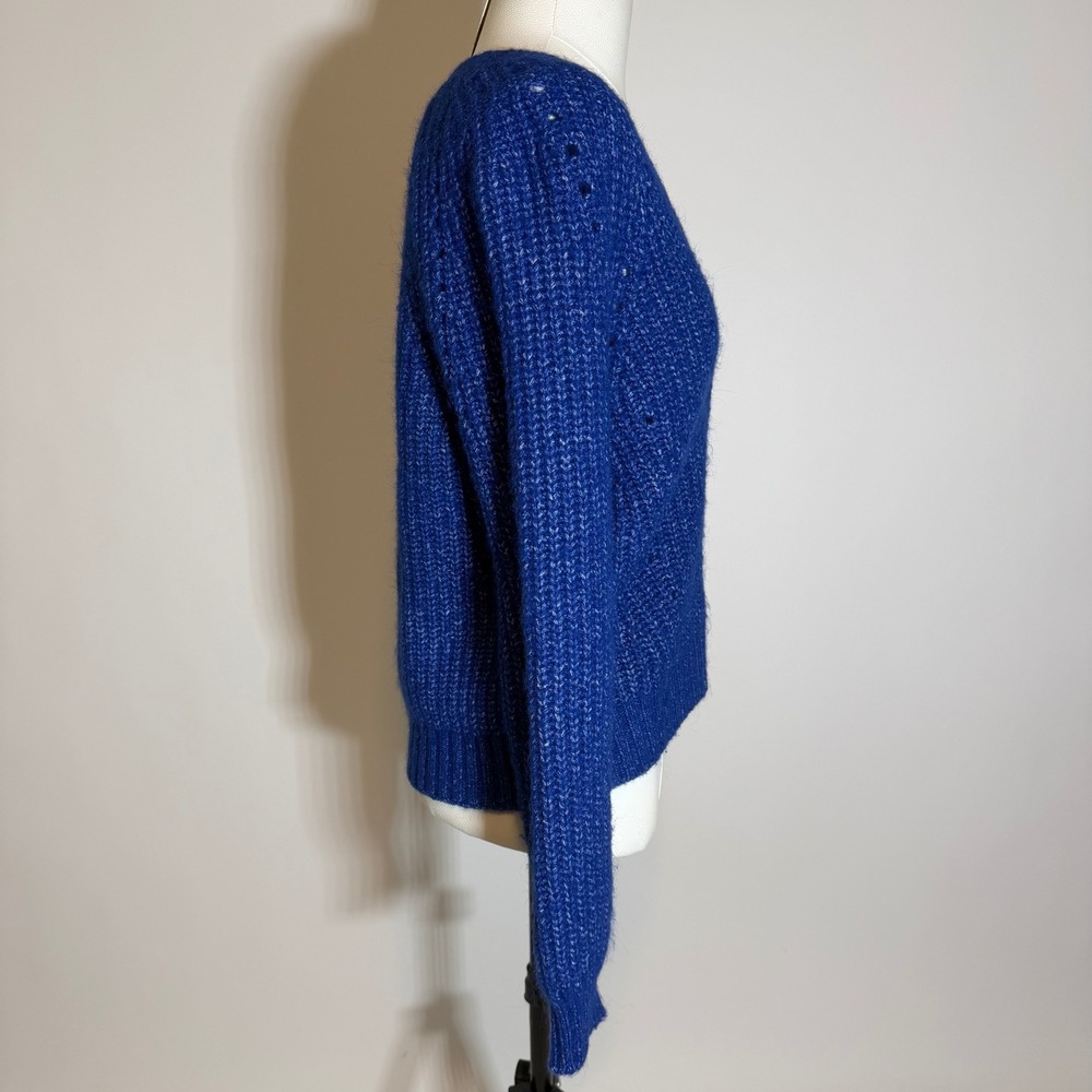LOFT Wool Blend Blue V-Neck Button Front Cardigan Sweater Womens Medium Chunky - Picture 3 of 8